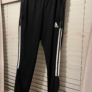 Adidas Black Track Pants with White Stripes